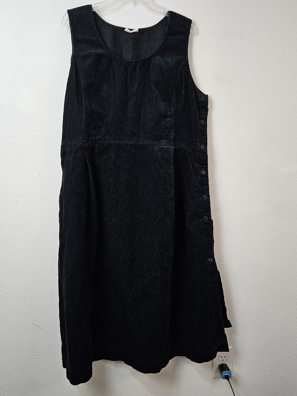 POETRY Black Corduroy  Pinafore A-Line Skirt Dress US 14 Hemp Organic Cotton